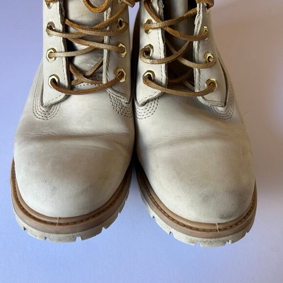 Timberland Womens Size 9 6" Lace Up Ivory &  Gold Boots Primaloft Gorpcore - Picture 2 of 7